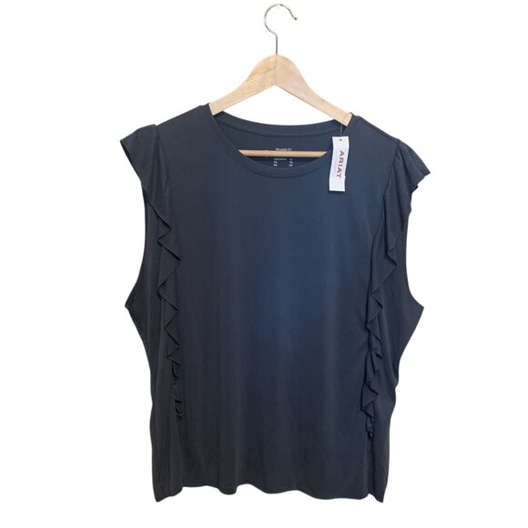 NWT Ariat Women’s Top Washed Jersey Knit Tank Raw Edge Ruffle Midnight Navy XL - Picture 3 of 8